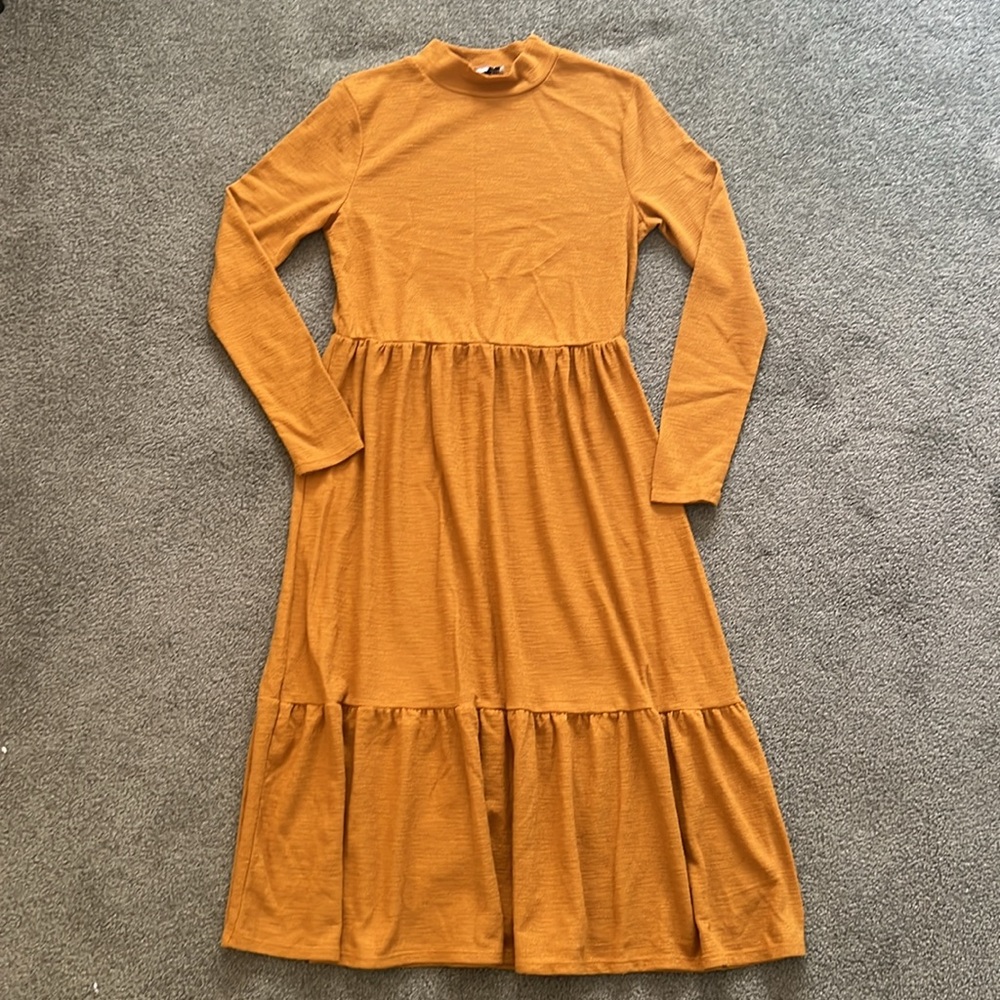 OPHELIA ROE LONG-SLEEVE DRESS - Women’s Mustard, Mock-neck Dress - size M